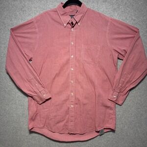 Lands End Mens Tall 17-37 Red Gingham Button Down Shirt 100% Cotton Long Sleeve